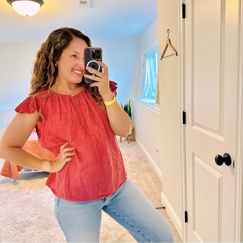 Tuckernuck Velvet by Graham & Spencer Pink Linen Ruffle Sleeve Top Medium
